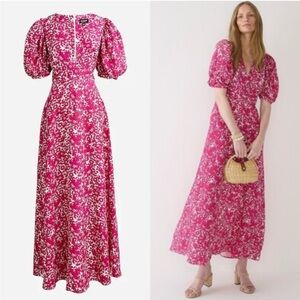 J.Crew Collection Floral Puff-Sleeve Maxi Dress Size 2 Red White Like New